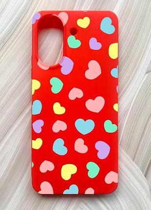 Матовый красный чехол на xiaomi redmi 13c / poco c65 сердечка (принт 335)