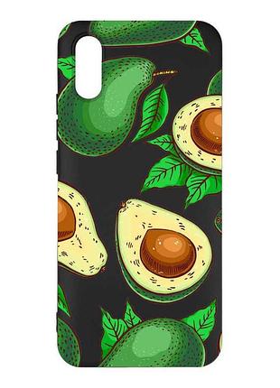 Матовый черный чехол на xiaomi redmi 9a фон авокадо (принт 308)