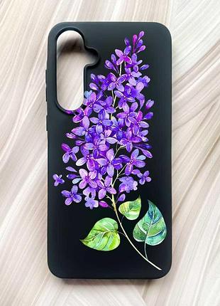 Матовий чорний чохол на samsung galaxy a55 (a556) гілочка бузку (принт 280)