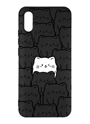 Матовый черный чехол на xiaomi redmi 9a котики (принт 392)