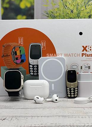 Комплект x8plus smart watch ultra 2 + pro + павербанк + телефон black