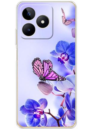 Чохол силіконовий з картинкою на realme note 50 (квітка, метелик на орхідеї)