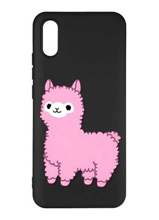 Матовый черный чехол на xiaomi redmi 9a лама розовая (принт 100)
