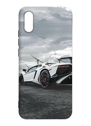 Матовый черный чехол на xiaomi redmi 9a авто белое (принт 236)