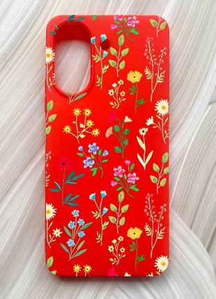 Матовый красный чехол на xiaomi redmi 13c / poco c65 цветочный фон (принт 269)