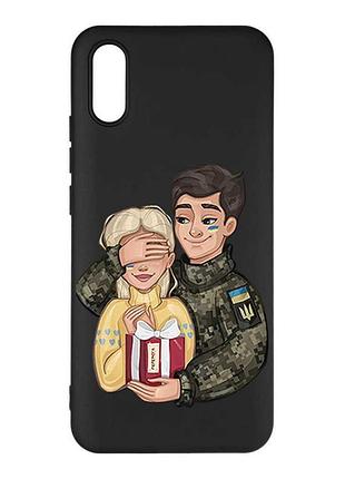 Матовый черный чехол на xiaomi redmi 9a подарок победа (принт 178)