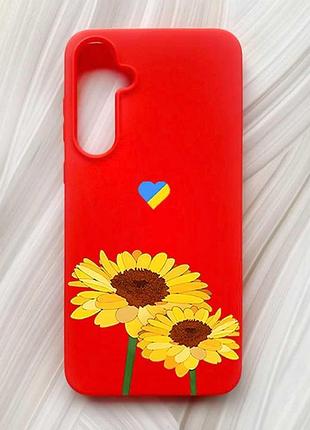 Матовий червоний чохол на samsung galaxy a55 (a556) жовті квіти (принт 364)