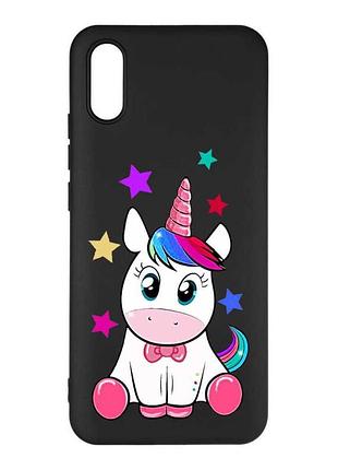 Матовый черный чехол на xiaomi redmi 9a единорог (принт 102)