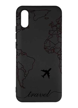 Матовый черный чехол на xiaomi redmi 9a карта. контур (принт 330)