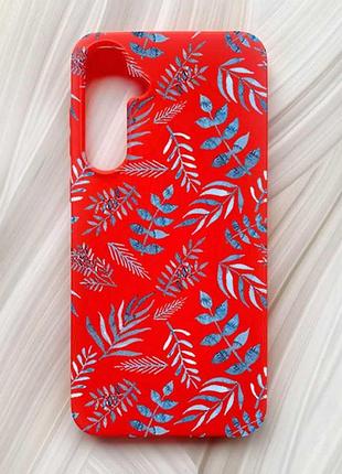 Матовий червоний чохол на samsung galaxy a55 (a556) рослинний фон (принт 276)