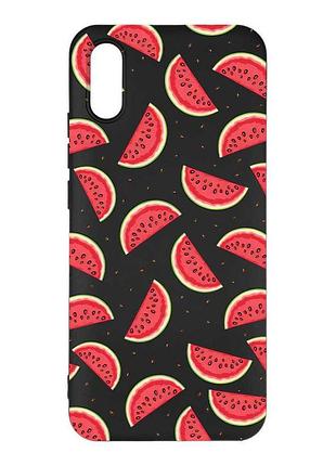 Матовый черный чехол на xiaomi redmi 9a арбузный фон (принт 344)