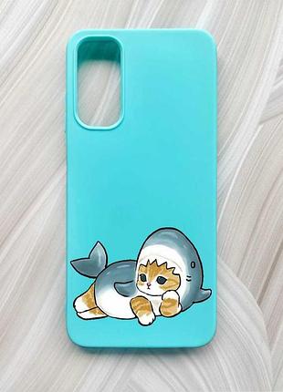 Матовий бірюзовий чохол на samsung galaxy a05s (a057) котик акула (принт 355)