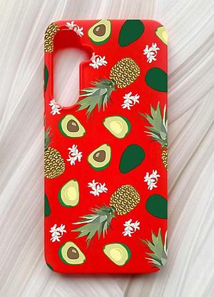 Матовый красный чехол на samsung galaxy a55 (a556) авокадо и ананас (принт 304)