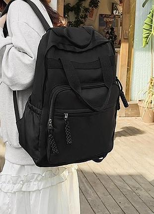 Женский городской стильный однотонный рюкзак черный портфель черный