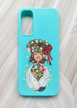 Матовый бирюзовый чехол на samsung galaxy a05s (a057) украинка в зимнем венке (принт 193)