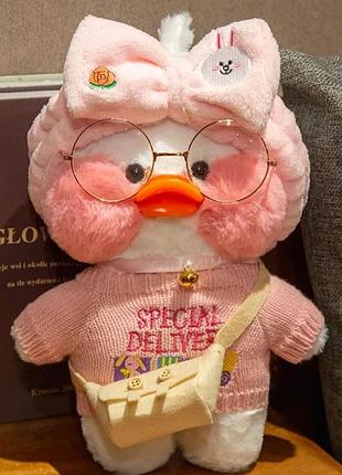 Мягкая плюшевая игрушка лалафанфан уточка lalafanfan duck в одежде 33 см