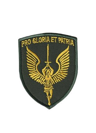 Шеврон военный / армейский, pro gloria et patria, на липучке, на оливке, всу 11см * 8.5 см