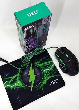 Мышка проводная игровая ukc 6967 с ковриком