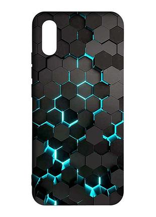 Матовый черный чехол на xiaomi redmi 9a соты 3d (принт 357)