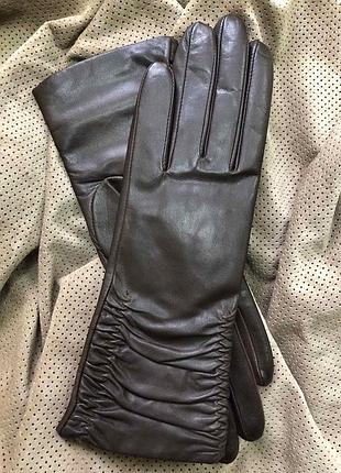 Перчатки женские на шерстяной подкладке с кожи козы. коричневые 6.5"/18 см
