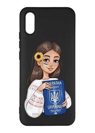 Матовий чорний чохол на xiaomi redmi 9a дівчина з паспортом (принт 12)