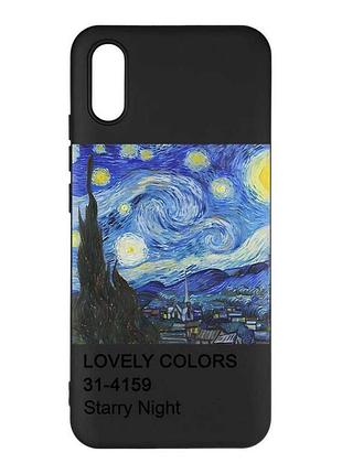 Матовый черный чехол на xiaomi redmi 9a звездная ночь (принт 74)
