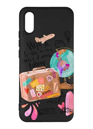 Матовый черный чехол на xiaomi redmi 9a настроение путешествовать (принт 329)