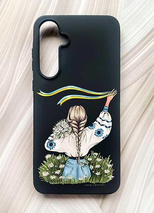 Матовый черный чехол на samsung galaxy a55 (a556) девушка с лентой (принт 17)