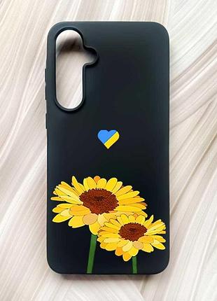 Матовий чорний чохол на samsung galaxy a55 (a556) жовті квіти (принт 364)