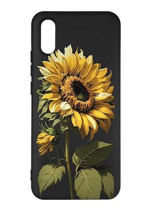 Матовий чорний чохол на xiaomi redmi 9a соняшник (принт 274)
