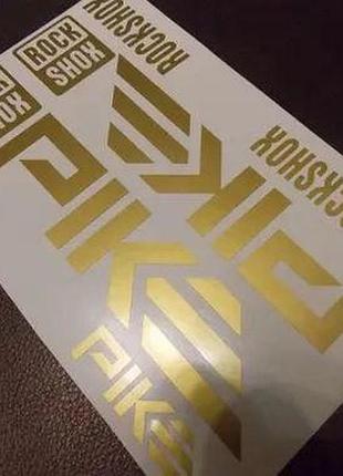 Золотой металлик без фона наклейки на вилку перья рокшок рок шок rock shox велосипеда пайк pike 2023