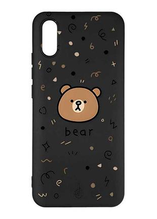 Матовий чорний чохол на xiaomi redmi 9а ведмедик (принт 76)