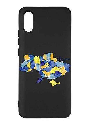 Матовый черный чехол на xiaomi redmi 9a карта украины (принт 261)