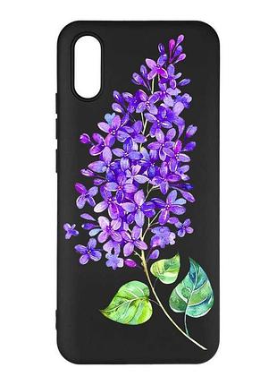 Матовый черный чехол на xiaomi redmi 9a веточка сирени (принт 280)