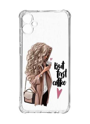 Чехол с утолщёнными углами на samsung galaxy a06 (a065) девушка с кофе (принт 114)