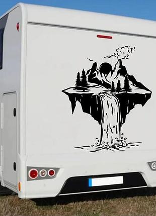 Вінілова наліпка на авто - водопад,горы и лес 60 х 98 см салатовый