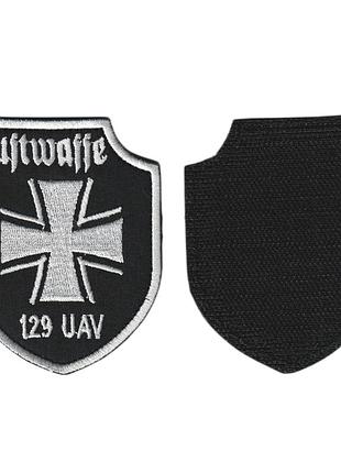 Шеврон военный / армейский бпла «luftwaffe» 129 обртро, на липучке, на черном фоне, всу 8 см * 7 см