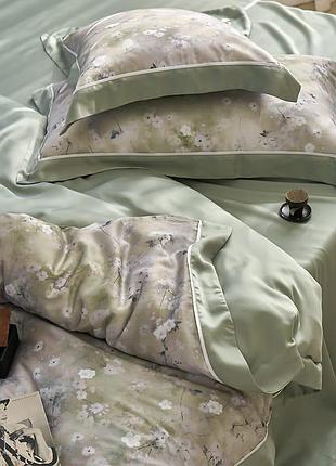 Постільна білизна king size tencel сіро-зелена 220x240