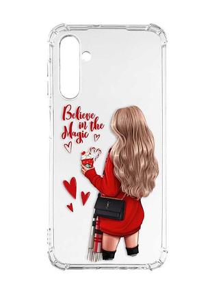 Чехол с утолщёнными углами на samsung galaxy a16 5g девушка с кофе (принт 137)