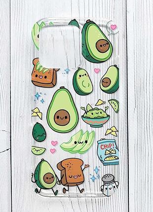 Прозрачный чехол на iphone 16 pro милашки авокадо каваи (принт 305)
