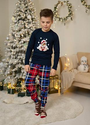 Детская пижама для мальчика с брюками - новогодний мишка - family look для семьи