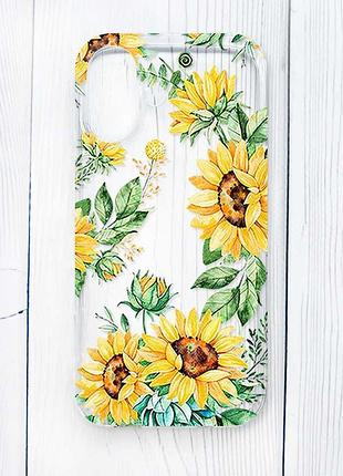 Прозрачный чехол на iphone 16 подсолнухи (принт 288)