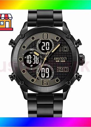 Bs годинники awarder black-black best mix steel чоловічі з будильником та календарем кварцові стрілочн bas77/n