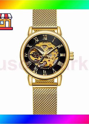 Bs жіночий механічний годинник best mix forsining gold-black з водонепроникністю 30м стильний наручний bas77/n