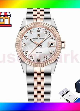 Bs годинник pagani design best mix silver-rose gold-white жіночі класичні із сапфіровим склом та водон bas77/n