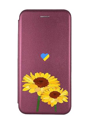 Чохол-книжка бордовий з малюнком на samsung galaxy a16 5g жовті квіти (принт 364)