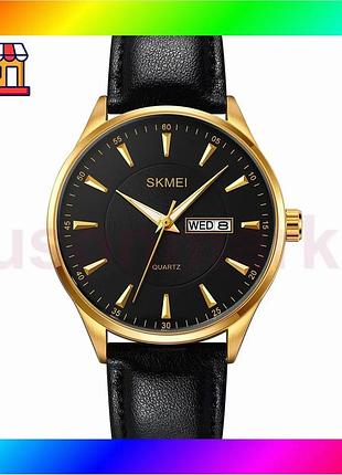 Bs годинник skmei кварцовий best mix чоловічий золотистий зі шкіряним ремінцем для повсякденного носін bas77/n