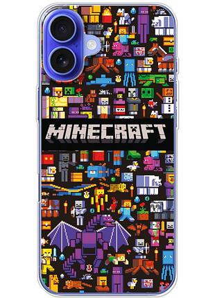 Чехол силиконовый с картинкой на iphone 16 plus (майнкрафт, minecraft)