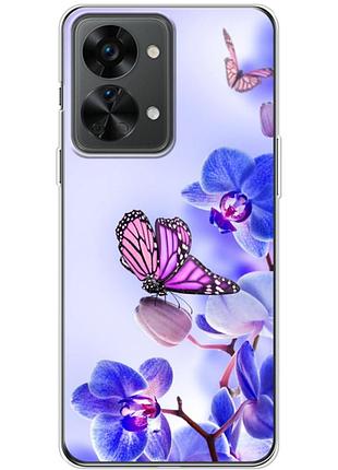 Чохол силіконовий з картинкою на oneplus nord 2t (квітка, метелик на орхідеї)
