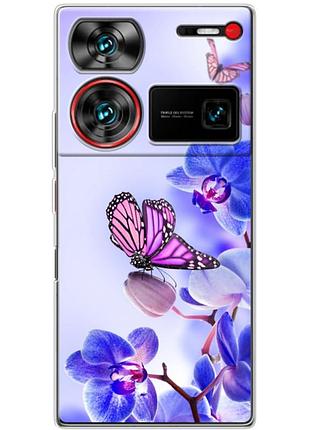 Чехол силиконовый с картинкой на zte nubia z60 ultra (цветок, бабочка на орхидее)